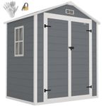 Outsunny Garden Shed 6'x4.5' Plastic Tool Storage House w/ Lockable Double Doors