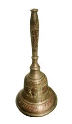 Vintage solid brass ornate hand etched bell. VG vintage condition.Fast postage.