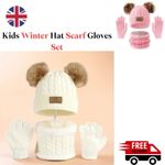 Kids Winter Hat Scarf Gloves Set Warm Knitted Fleece Lined Beanie for Boys Girls