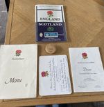 Rugby Signed ENGLAND v SCOTLAND 1993 PROGRAMME Dinner invite, Menu, Badge.