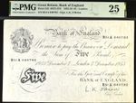 £5 White Five Pound Note O'Brien B275-276 345 PMG 25 1955 Large England Banknote