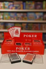 12 PACK POKER PLAYING CARDS 9cm x 5.5cm 6 BLACK 6 RED WASHABLE IN A PLASTIC CASE
