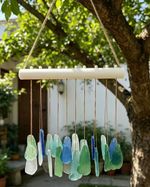 Stunning Blue Sea Glass Wind Chime Beautiful Calming Tinkle
