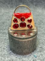 Vintage Style Handbag Ring Trinket Box Red Rhinestone Jewellery Holder