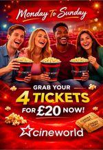4 x Cineworld Cinema Ticket Valid: EVERYDAY ~ FAST DELIVERY – Read Description