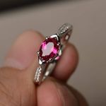 0.8ct Oval Cut Pink Ruby Ring 14k White Gold Plated Simulated Diamond Accent