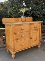 Small Rustic Victorian Pine Ledge Back Sideboard