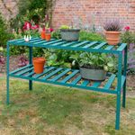 2 Tier Metal Greenhouse Staging Slatted Top Green Freestanding Shelving 126cm