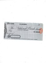 NATIONAL  BANK  UNUSED  CHEQUE  19--  KILKENNY