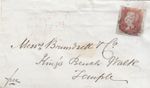 GB QV 1d red imperforate cover – fine margins to stamp, Temple London 1850 Seal