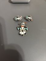 Vintage "THUNDERBIRD" ZUNI INLAY CLIP ON EARRINGS & PIN/PENDANT