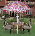 Cotton Garden Embroidered Umbrella 72" Indian Handmade Outdoor Sun Shade Patio
