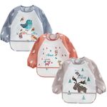 3 Pcs Long Sleeved Baby Toddler Bibs Waterproof Sleeved Bib Smock 6-36 Months 