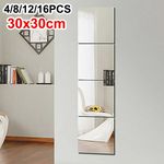 16Pcs 30X30cm Mirror Tiles Wall Sticker Square Self Adhesive Stick On Home Decor