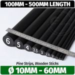 WOODEN DOWELS 10cm-50cm Length Black Craft Pole Stick Pine Wood Ø10-60mm