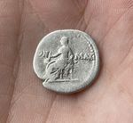 Lovely Roman Silver Denarius Vespasian, Vesta Seated PON MAX on Reverse
