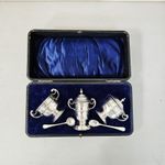 Antique  Boxed Sterling Sliver Cruet Set Arthur J Bailey Birmingham 1912