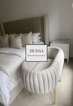 Beautiful Panelled Upholstery Detailed Baby Bassinet Crib with gold hairpin legs