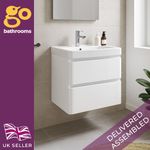600mm White Vanity Unit Wall Hung Basin 2 Drawer Bathroom Storage Cabinet Gloss