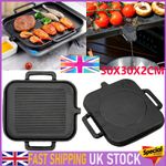 Cast Iron Non-Stick Frying Pan Griddle Plate Grill Square Skillet Cook Fry Steak