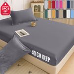 3 Piece Fitted Sheet Set With Pillow Cases 40cm Deep Pocket Single Double King