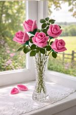 DK Knitting Pattern Only  Rose Flowers Bouquet Realistic Knit Gift UK DIY
