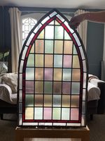 Antique Gothic Revival / Victorian Architectural Arched Stained Glass Window
