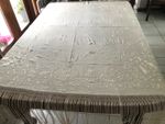 Antique Embroidered Silk Piano Shawl Cream Chinese Figures Pagodas flowers