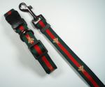 Bee Design Green and Red Stripe Dog Collar and Lead set