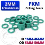 Metric Rubber FKM O Ring Seals 2mm Cross Section 5mm-50mm OD - Green