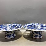 Antique Chinese Blue and White High-footed Plate with Double Dragon Motifs