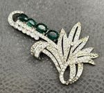 Roth-Feder Vintage Pot Metal Rhinestone Brooch Green Faux Emerald Art Deco READ