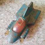 Vintage UFO Diecast Metal & Plastic Spacecraft Toy Blue Grey Red Canopy
