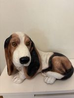 Vintage Large Basset Hound Dog Figurine  Ornament – 12” Long Brown Black White