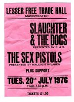 THE SEX PISTOLS Handbill Lesser Free Trade Hall, Manchester 1976 5"x3.5" reprint
