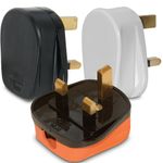 Impact Resisant 3 Pin UK Plugs Orange Black and White BS1362 Rewireable Plug