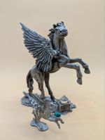Vintage Pewter Pegasus Rearing Fantasy Winged Horse Crystal Figurine - BA17