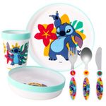 Stitch Kids 6 Piece Dinnerware Cutlery Set - Plate/Bowl/Cup/Knife/Fork/Spoon