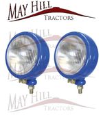 2 x Universal Blue Front Headlight Lamps suitable for Various Tractors Ford etc