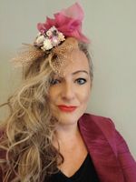  Pink Mesh Floral Fascinator Headpiece with Flower, Wedding, One Size