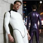 Mens Latex Rubber Catsuit Contrast Trim Long Sleeve Rear Zip Handmade Custom