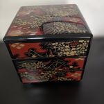 Wood Lacquer Jubako 3 Tier Box Maki-e Raden Black Red