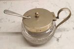 Pretty glass condiment/mustard pot with silver tone EPNS lid & handle - matched
