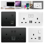 1-10X Double Gang Wall Socket 13A With 2 USB Charger Ports Plug Switched Socket