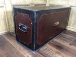 ANTIQUE HAND PAINTED WOODEN TRUNK / MAROON COACH PAINTED LIVERY DECORATION