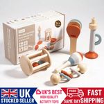 Wooden Teether Baby Musical Toy Sensory Toys Shake Jingle Rattle Toy Gift set