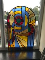 Vintage Art Deco style stained glass panel- Abstract Sunrise/ Sunburst Arch