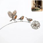 Robin Garden Stake Rustic Robin Bird Yard Art Decorations with Dandelion Accent