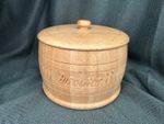 Vintage Wooden Biscuit Barrel Lidded Container Plastic Inner Carved Round Rustic