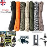 100FT 30M 4mm 7 Strand Core 550 Paracord Parachute Cord Camping Tent Rope Hiking